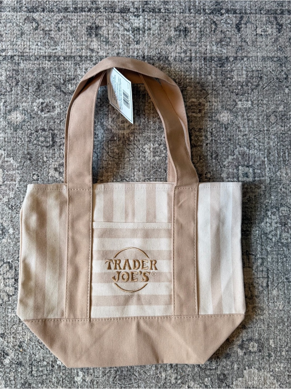 Trader Joes Striped Mini Tote Bag Tan/Beige Pastel NWT